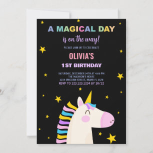 Gelbe Sterne Einhorn Einladung zum Geburtstag