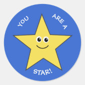 Gelbe Sterne-Lehrer loben blau Runder Aufkleber (Vorderseite)