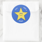 Gelbe Sterne-Lehrer loben blau Runder Aufkleber (Tasche)