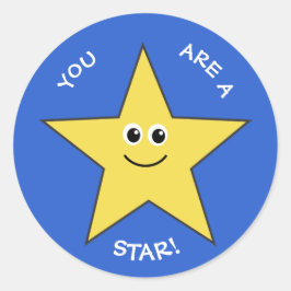 Gelbe Sterne-Lehrer loben blau Runder Aufkleber