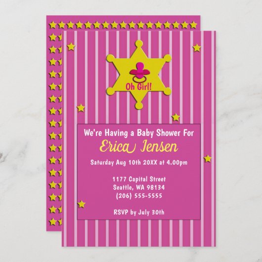 Gelbe Sterne & Schnuller Baby Girl Dusche Einladung (Vorne/Hinten)