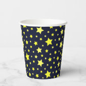 Gelbe Sterne und dunkelblaues Muster Pappbecher (Rückseite)