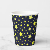 Gelbe Sterne und dunkelblaues Muster Pappbecher (Vorderseite)