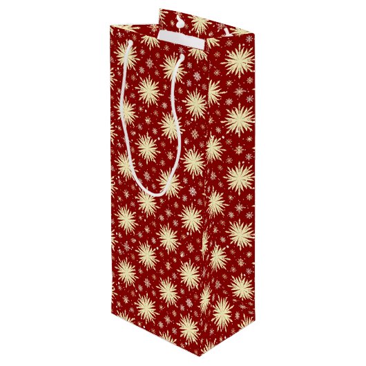Gelbe Sterne und roter Hintergrund Geschenktüte Für Weinflaschen (Rückseite Schrägansicht)