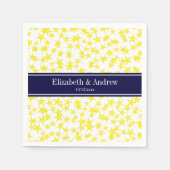 Gelbe Sterne Weiße BG, Navy Blue Name Monogram Serviette (Vorderseite)