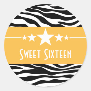 Gelbe Sterne Zebra Print Sweet 16 Stickers