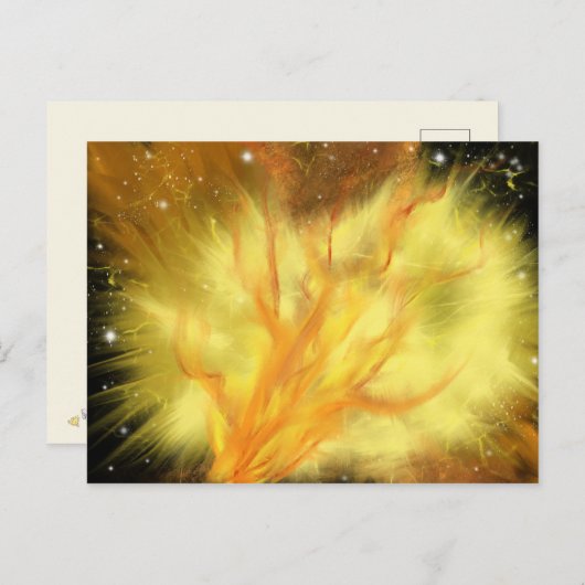 Gelbe Sternexplosion und Orangefarbene Flammen - M Postkarte (Vorne/Hinten)