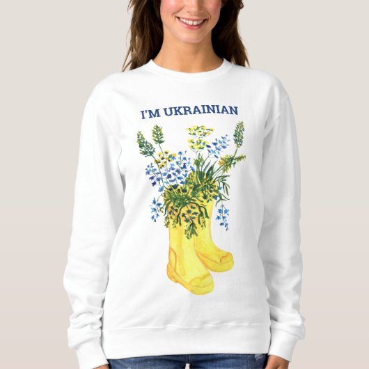 Gelbe Stiefel mit blauen Blumen Ukraine Sweatshirt (Vorderseite)