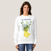 Gelbe Stiefel mit blauen Blumen Ukraine Sweatshirt (Vorne ganz)