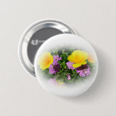 Gelbe Stiefmütterchen und lila Blume im Garten Button (Vorne & Hinten)