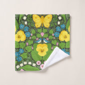 Gelbe Stiefmütterchen, Vögel und Schmetterlinge Badhandtuch Set (Waschlappen)