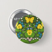 Gelbe Stiefmütterchen, Vögel und Schmetterlinge Button (Vorne & Hinten)