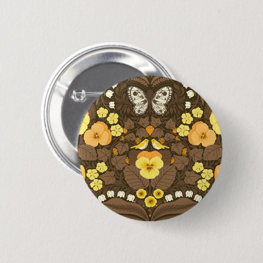 Gelbe Stiefmütterchen, Vögel und Schmetterlinge Button (Vorne & Hinten)