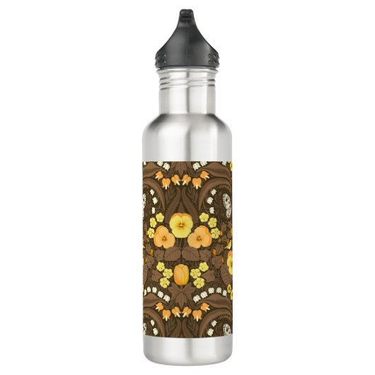 Gelbe Stiefmütterchen, Vögel und Schmetterlinge Edelstahlflasche (Rechts)