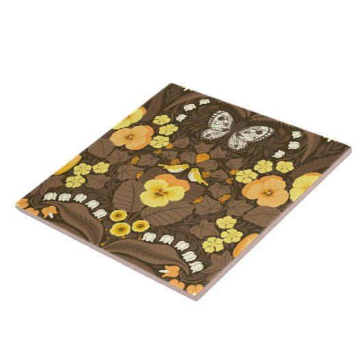 Gelbe Stiefmütterchen, Vögel und Schmetterlinge Fliese (Seite)