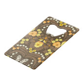 Gelbe Stiefmütterchen, Vögel und Schmetterlinge Geldbeutel Flaschenöffner (Rückseite Schrägansicht)