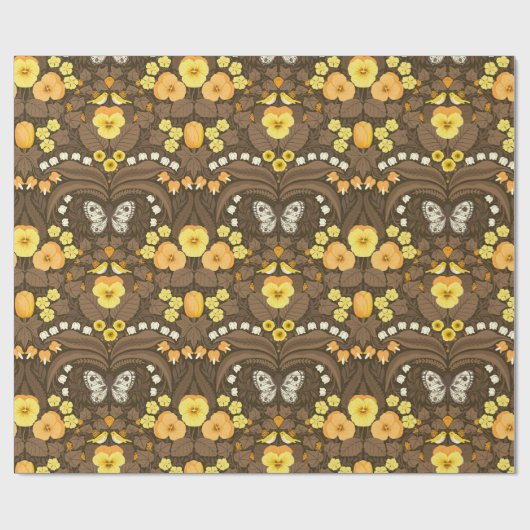 Gelbe Stiefmütterchen, Vögel und Schmetterlinge Geschenkpapier (Flach)