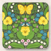 Gelbe Stiefmütterchen, Vögel und Schmetterlinge Getränkeuntersetzer (Vorderseite)