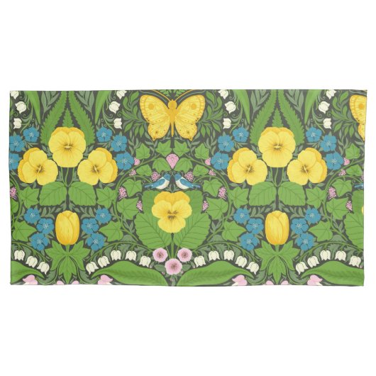 Gelbe Stiefmütterchen, Vögel und Schmetterlinge Kissenbezug (Vorderseite-Links)