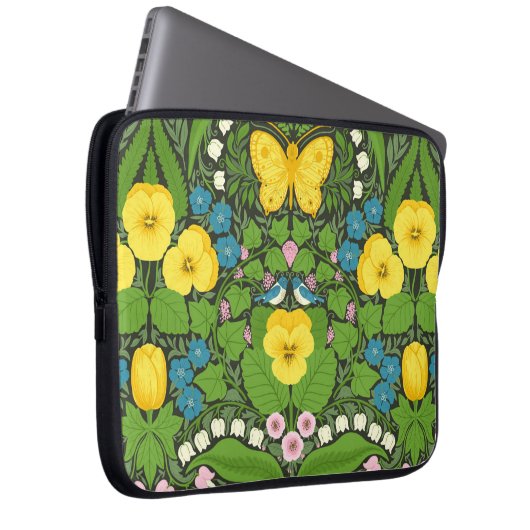Gelbe Stiefmütterchen, Vögel und Schmetterlinge Laptopschutzhülle (Vorne Rechts)