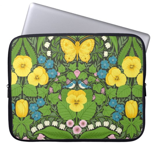 Gelbe Stiefmütterchen, Vögel und Schmetterlinge Laptopschutzhülle (Vorderseite)