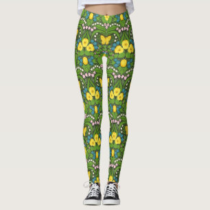 Gelbe Stiefmütterchen, Vögel und Schmetterlinge Leggings