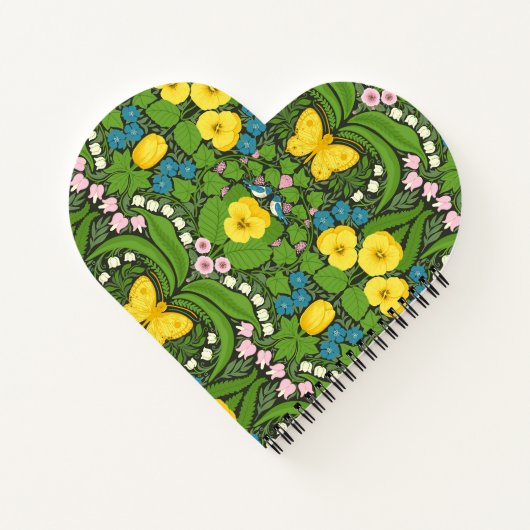 Gelbe Stiefmütterchen, Vögel und Schmetterlinge Notizblock (Rückseite)