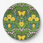 Gelbe Stiefmütterchen, Vögel und Schmetterlinge Pappteller (Vorderseite)