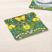 Gelbe Stiefmütterchen, Vögel und Schmetterlinge Rechteckiger Pappuntersetzer (angewinkelt)