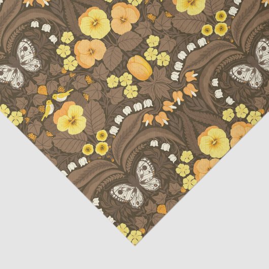 Gelbe Stiefmütterchen, Vögel und Schmetterlinge Seidenpapier (Ausschnitt)