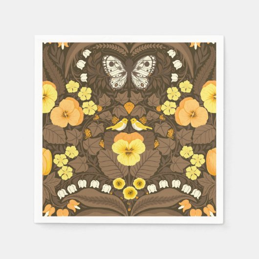 Gelbe Stiefmütterchen, Vögel und Schmetterlinge Serviette (Vorderseite)