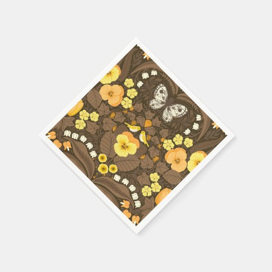 Gelbe Stiefmütterchen, Vögel und Schmetterlinge Serviette (Ecke)