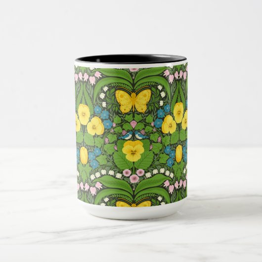 Gelbe Stiefmütterchen, Vögel und Schmetterlinge Tasse (Zentrum)