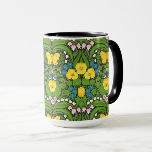 Gelbe Stiefmütterchen, Vögel und Schmetterlinge Tasse (VorderseiteRechts)