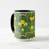 Gelbe Stiefmütterchen, Vögel und Schmetterlinge Tasse (Vorderseite Links)