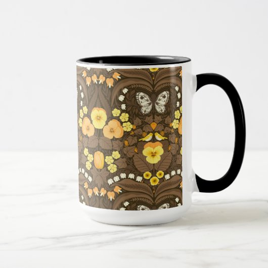 Gelbe Stiefmütterchen, Vögel und Schmetterlinge Tasse (Rechts)