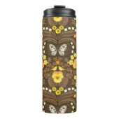 Gelbe Stiefmütterchen, Vögel und Schmetterlinge Thermosbecher (Vorderseite)