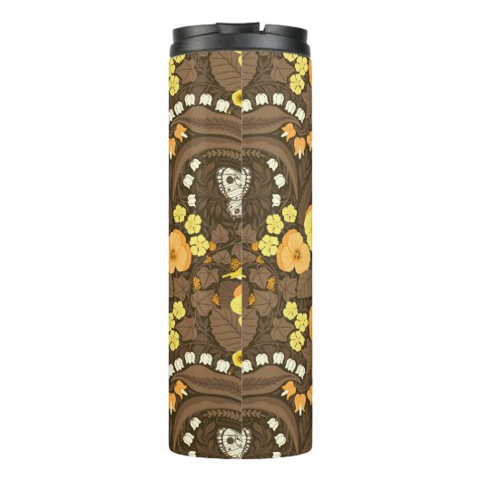 Gelbe Stiefmütterchen, Vögel und Schmetterlinge Thermosbecher (Rückseite)