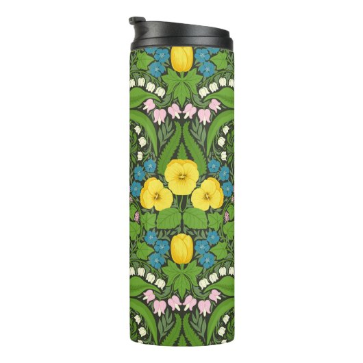 Gelbe Stiefmütterchen, Vögel und Schmetterlinge Thermosbecher (Nach rechts gedreht)