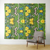 Gelbe Stiefmütterchen, Vögel und Schmetterlinge Wandteppich (Beispiel (Horizontal))