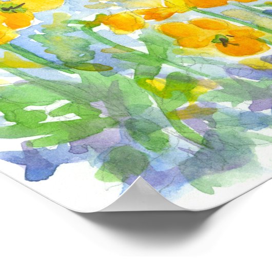Gelbe Stiefmütterchen Wasserfarbene Frühlingsblume Poster (Ecke)