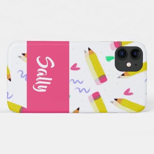 Gelbe Stifte und Scrables auf weiß Case-Mate iPhone Hülle (Rückseite (Horizontal))