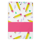 Gelbe Stifte und Scrables auf weiß Mini Klemmbrett (Rückseite)