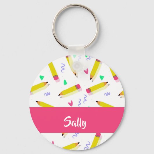 Gelbe Stifte und Scrables auf weiß Schlüsselanhänger (Vorderseite)