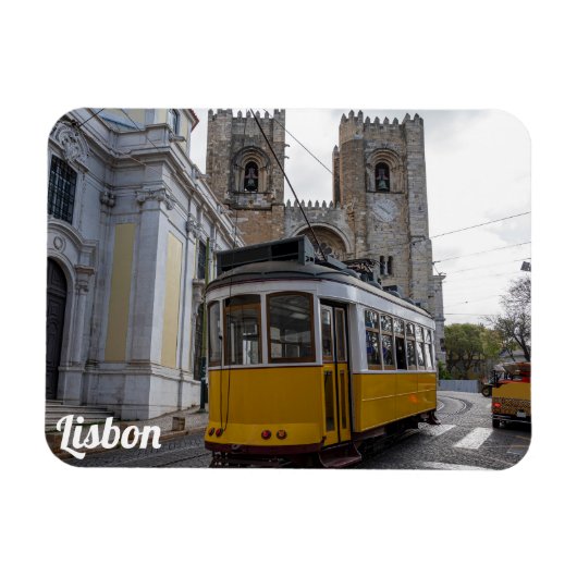 Gelbe Straßenbahn auf der Kathedrale von Lissabon Magnet (Horizontal)
