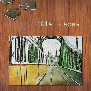 Gelbe Straßenbahn auf der Liberty-Brücke - Budapes Puzzle