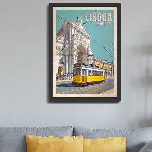 Gelbe Straßenbahn, Augusta Street Arch. Lissabon,  Fotodruck