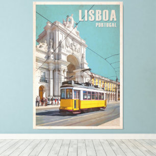 Gelbe Straßenbahn, Augusta Street Arch. Lissabon, Leinwanddruck