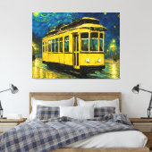 Gelbe Straßenbahn in einer sternförmigen Nacht - B Leinwanddruck (Insitu (Schlafzimmer))