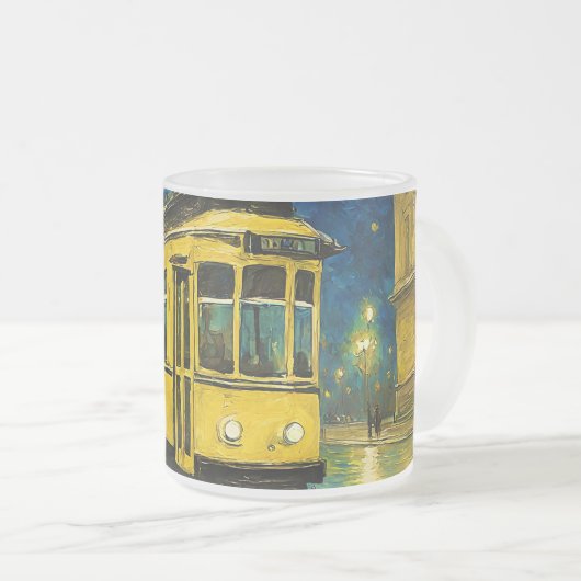 Gelbe Straßenbahn in einer sternförmigen Nacht - B Mattglastasse (VorderseiteRechts)